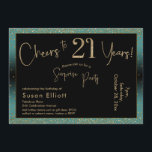 Invitation Bonjour à 21 ans Surprise Anniversaire Turquoise e<br><div class="desc">En utilisant deux polices distinctives, j'ai créé des graphiques pour votre faire-part et je les ai embelli avec un effet d'or faux-métallique pour une ambiance festive. Bien que chaque partie puisse être déplacée selon vos besoins, l'en-tête indique "Cheers to 21 Years !" et "Surprise Party". ("Surprise" peut être supprimé si...</div>