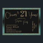 Invitation Bonjour à 21 ans Surprise Anniversaire Turquoise e<br><div class="desc">En utilisant deux polices distinctives, j'ai créé des graphiques pour votre faire-part et je les ai embelli avec un effet d'or faux-métallique pour une ambiance festive. Bien que chaque partie puisse être déplacée selon vos besoins, l'en-tête indique "Cheers to 21 Years !" et "Surprise Party". ("Surprise" peut être supprimé si...</div>