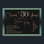 Invitation Bonjour à 30 ans Surprise Anniversaire Turquoise e<br><div class="desc">En utilisant deux polices distinctives, j'ai créé des graphiques pour votre faire-part et je les ai embelli avec un effet d'or faux-métallique pour une ambiance festive. Bien que chaque partie puisse être déplacée selon vos besoins, l'en-tête se lit comme "Cheers to 30 Years !" et "Surprise Party". ("Surprise" peut être...</div>