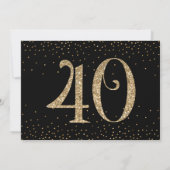 Invitation Bonjour à 40 ans Surprise Anniversaire Or & Noir (Dos)