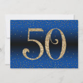 Invitation Bonjour à 50 ans Surprise Anniversaire Or & Bleu (Dos)