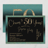 Invitation Bonjour à 50 ans Surprise Anniversaire Turquoise e (Devant / Derrière)