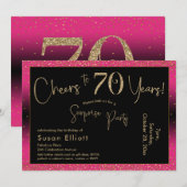 Invitation Bonjour à 70 ans Surprise Anniversaire, Rose profo (Devant / Derrière)