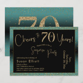 Invitation Bonjour à 70 ans Surprise Anniversaire Turquoise e (Devant / Derrière)