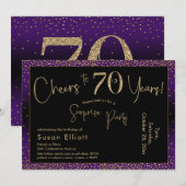 Invitation Bonjour à 70 ans Surprise Anniversaire, violet (Devant / Derrière)