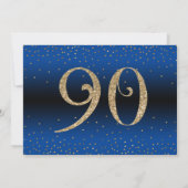 Invitation Bonjour à 90 ans Surprise Anniversaire Or & Bleu (Dos)