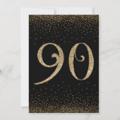 Invitation Bonjour à 90 ans Surprise Anniversaire Or & Noir (Dos)