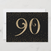 Invitation Bonjour à 90 ans Surprise Anniversaire Or & Noir (Dos)