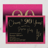 Invitation Bonjour à 90 ans Surprise Anniversaire, Rose profo (Devant / Derrière)