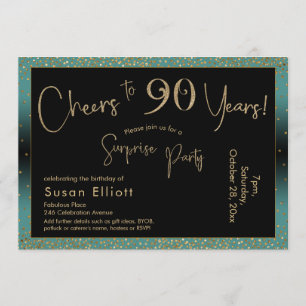 Invitation Bonjour à 90 ans Surprise Anniversaire Turquoise e