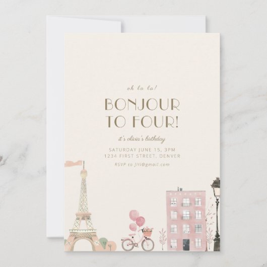 Invitation Bonjour à Four French Paris Anniversaire Fête Invi (Devant)