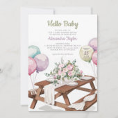 Invitation Bonjour Baby Balloons Pique-nique Parc Neutre Douc (Devant)