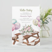 Invitation Bonjour Baby Balloons Pique-nique Parc Neutre Douc (Debout devant)