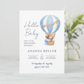 Invitation Bonjour Baby Blue Hot Air Baby shower de ballon (Debout devant)