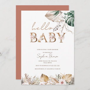 Invitation Bonjour Baby Boho Aquarelle Baby shower Floral