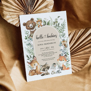 Invitation Bonjour Baby Boho Woodland Twin Baby shower