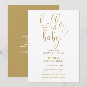 Invitation Bonjour Baby Gold Script Tout en un Baby shower