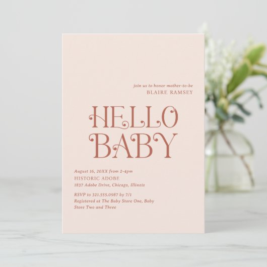 Invitation Bonjour Baby Neutral Baby shower moderne (Debout devant)
