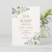 Invitation Bonjour Baby Sage Baby shower vert (Debout devant)