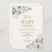 Invitation Bonjour Baby Sage Baby shower vert (Devant / Derrière)