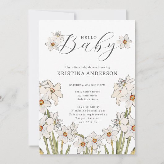 Invitation Bonjour Baby shower de fleurs de printemps bébé (Devant)