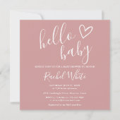 Invitation Bonjour Baby shower fille Dusty Rose rose mignon c (Devant)