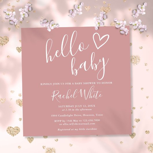 Invitation Bonjour Baby shower fille Dusty Rose rose mignon c
