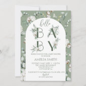 Invitation Bonjour Baby shower Genre Neutre Boho Sage Green (Devant)