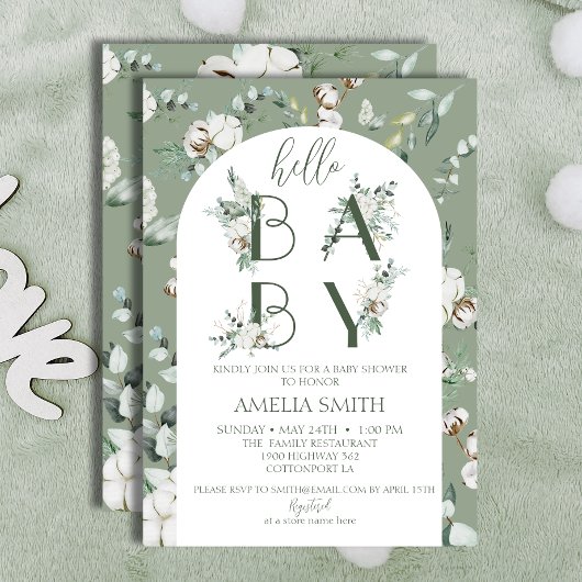 Invitation Bonjour Baby shower Genre Neutre Boho Sage Green