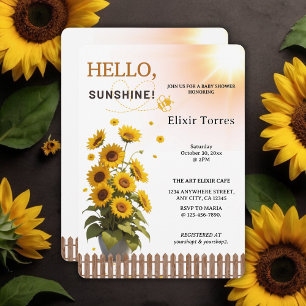 Invitation Bonjour Baby Shower Jardin de Tournesols Hello Sun