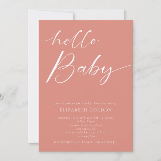 Invitation Bonjour Baby shower minimaliste rose fille Boho (Devant)