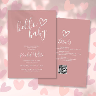 Invitation Bonjour Baby Shower Tout en Un Rose Poussiéreux