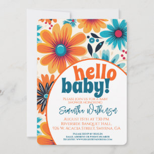 Invitation Bonjour Baby Super Retro Boho Baby shower Fleur 