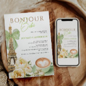 Invitation Bonjour Bébé Aquarelle Coquette Bow Baby shower I