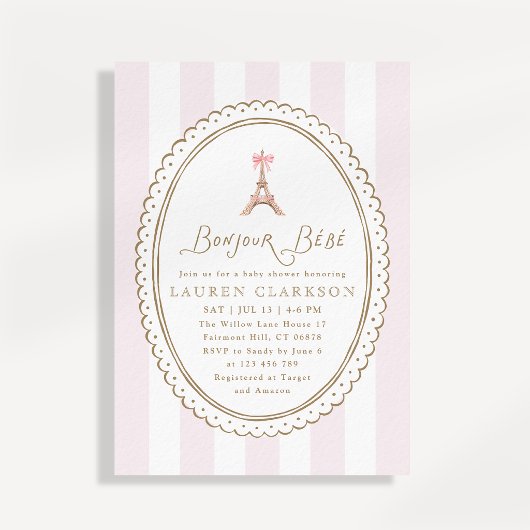 Invitation Bonjour Bébé Arc Bow Tour Eiffel Fête de Naissance