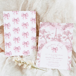 Invitation Bonjour bébé Arc rose Toile de Jouy Baby Shower