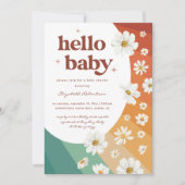 Invitation Bonjour bébé | Baby shower arc-en-ciel Retro Daisy (Devant)