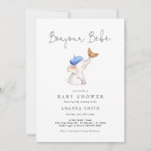 Invitation Bonjour Bebe Baby shower bleu éléphant français (Devant)