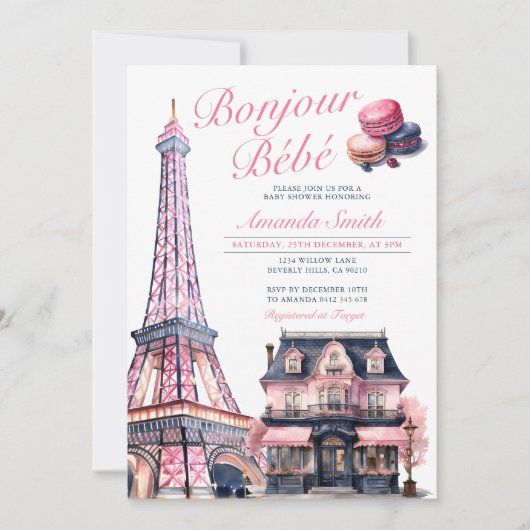Invitation Bonjour Bebe Baby shower Café Paris (Devant)