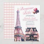 Invitation Bonjour Bebe Baby shower Café Paris (Devant / Derrière)