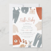 Invitation Bonjour bébé | Baby shower de garçon de vêtements  (Devant)