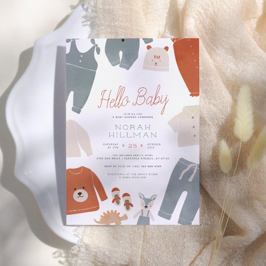 Invitation Bonjour bébé | Baby shower de garçon de vêtements