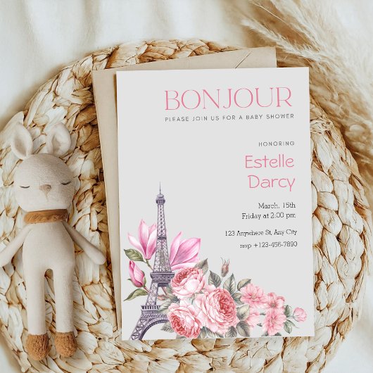 Invitation Bonjour Bebe | Baby shower Floral français
