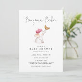 Invitation Bonjour Bebe Baby shower français rose éléphant (Debout devant)