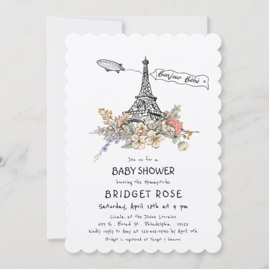 Invitation Bonjour Bebe Baby shower neutre du genre (Devant)