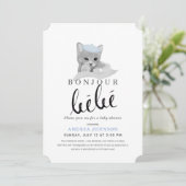 Invitation Bonjour Bebe Bleu Béet Baby shower de chat (Debout devant)
