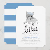 Invitation Bonjour Bebe Bleu Béet Baby shower de chat (Devant / Derrière)