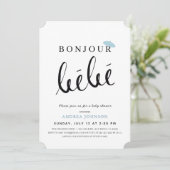 Invitation Bonjour Bebe Bleu Béet Simple Baby shower garçon (Debout devant)