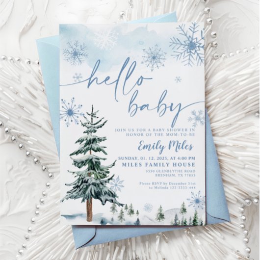Invitation Bonjour Bébé Bleu Shower de Bébé Hiver