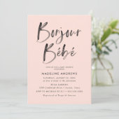 Invitation Bonjour Bebe Blush Baby shower français (Debout devant)
